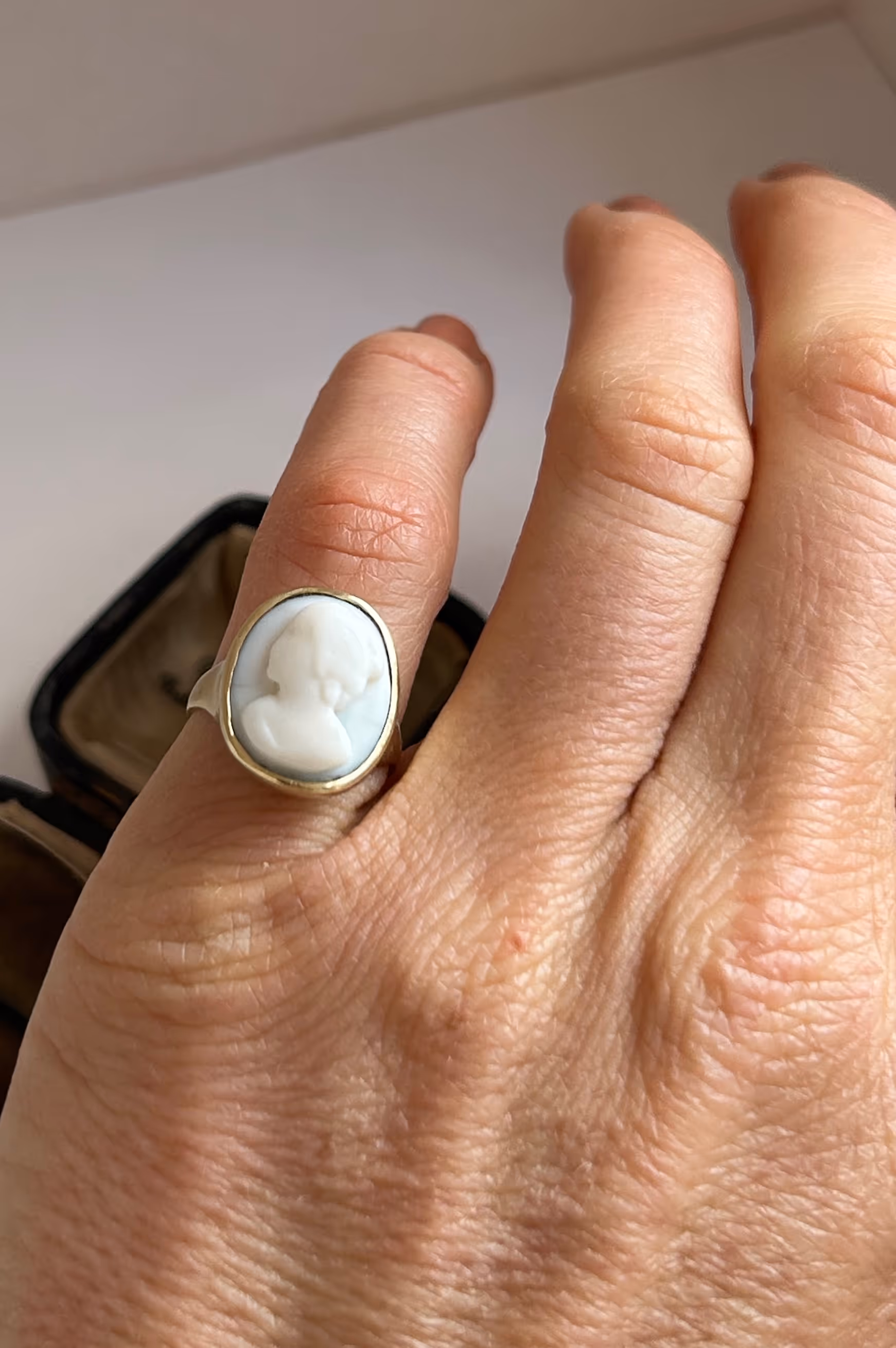 Patinated White Lava Cameo Ring