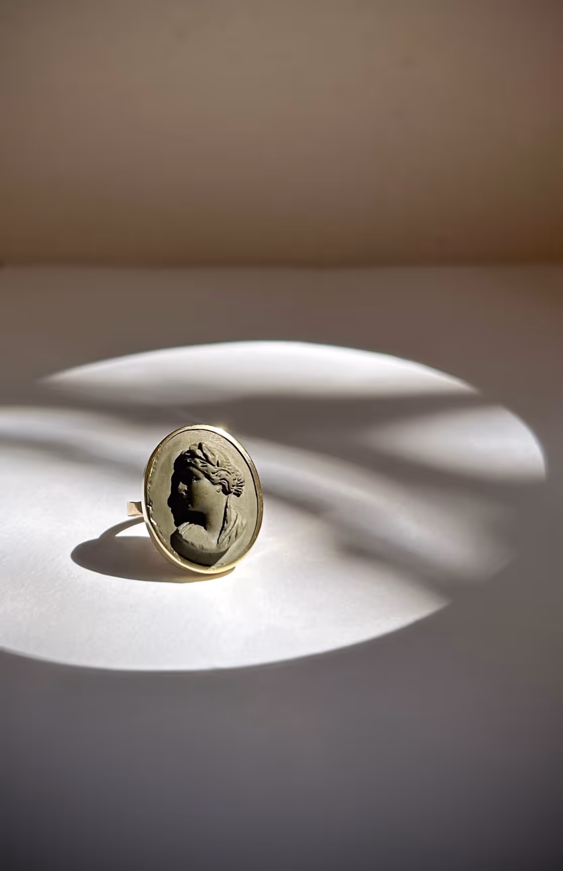 Smoky Green Lava Stone Cameo Ring