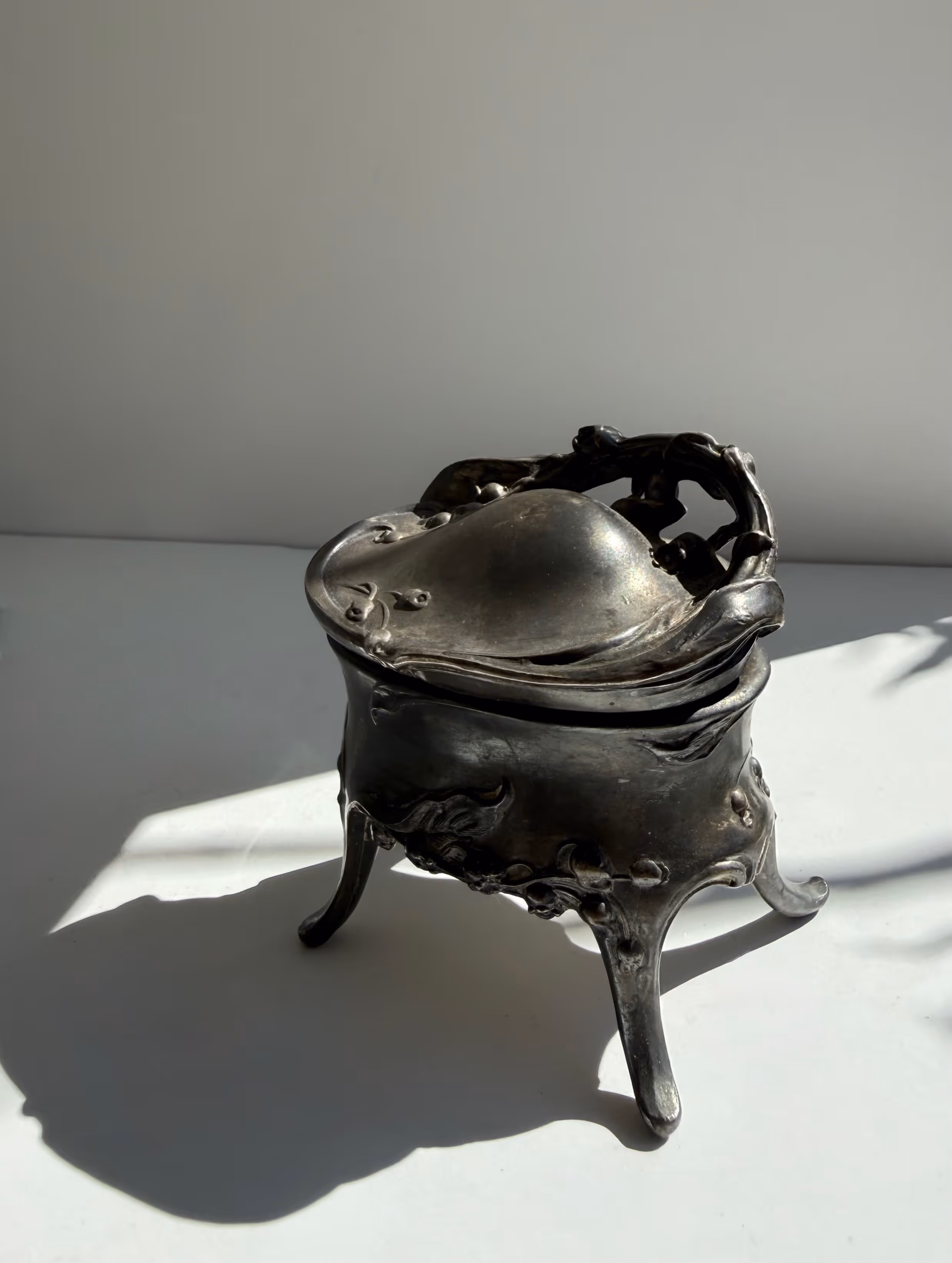 Antique Art Nouveau Pewter Jewellery Casket