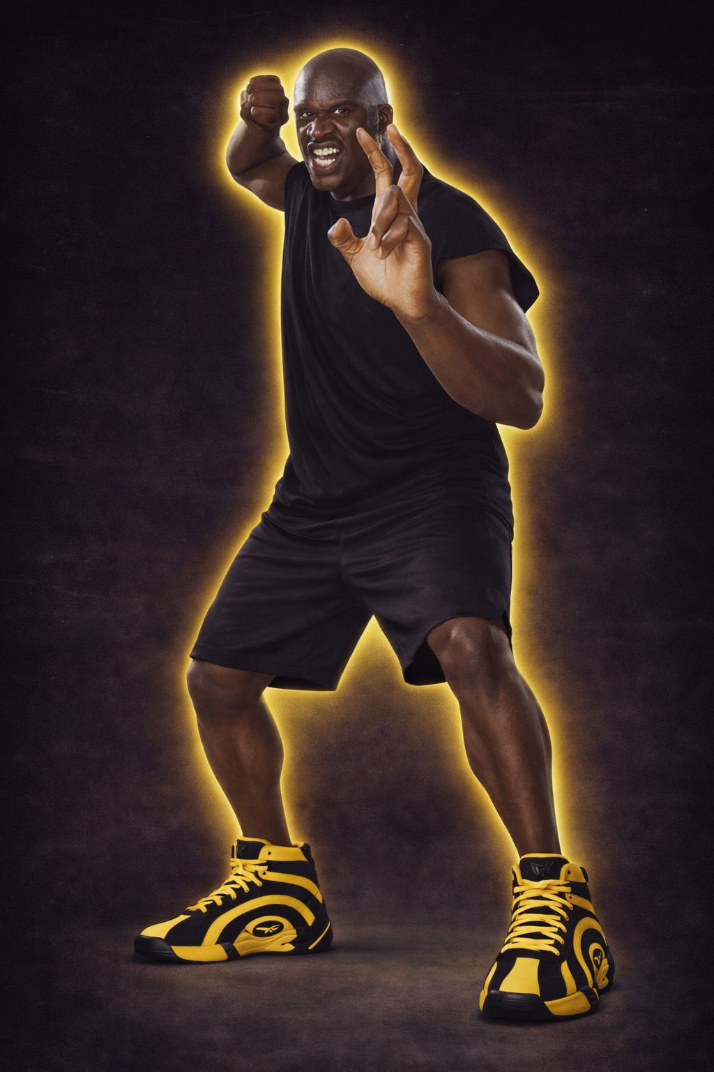 Locked key art of Shaq hero pose with golden glow