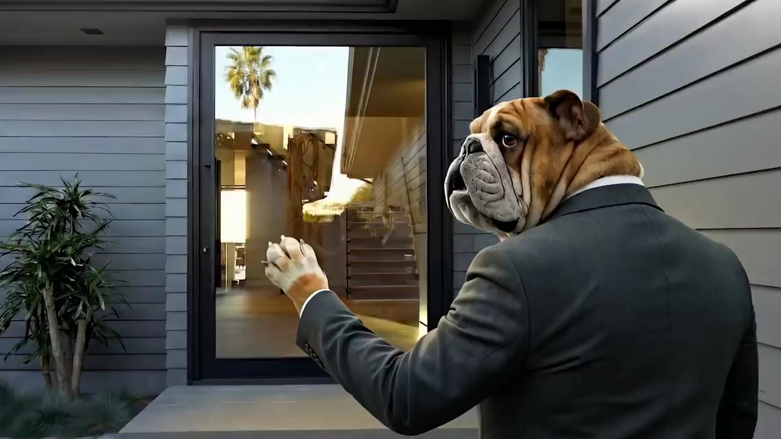 The bulldog agent opening the front door