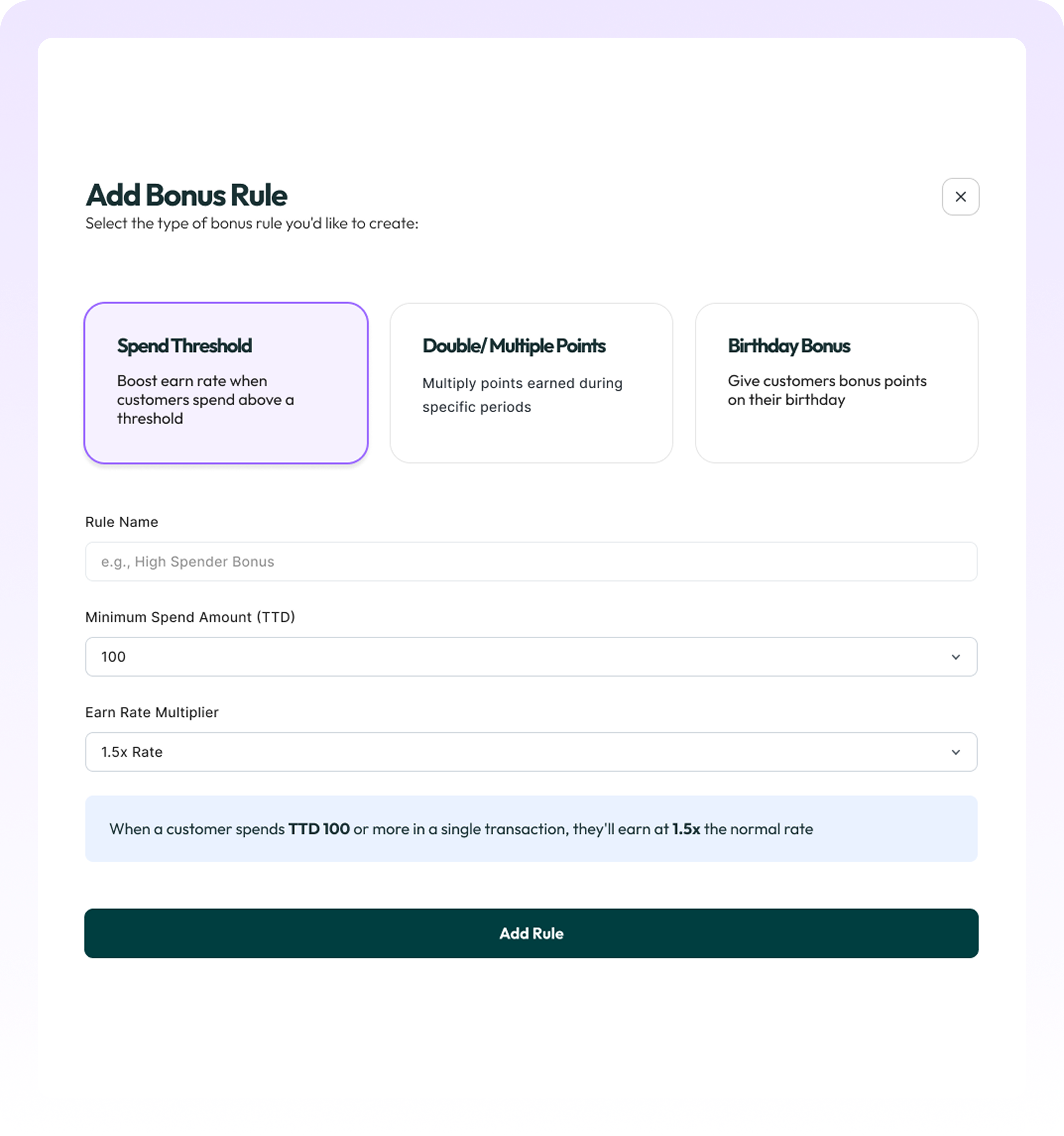 Spend Thresholds Feature Screen