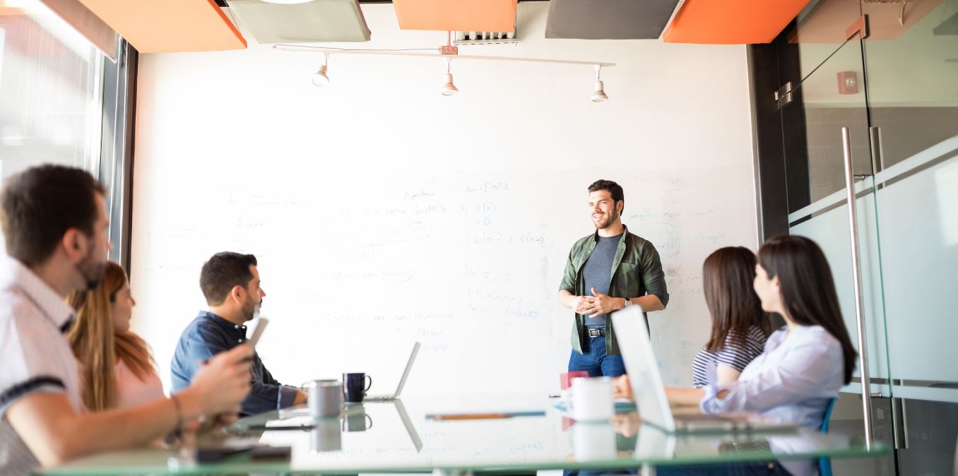 Marketing agency representative delivering a sales pitch