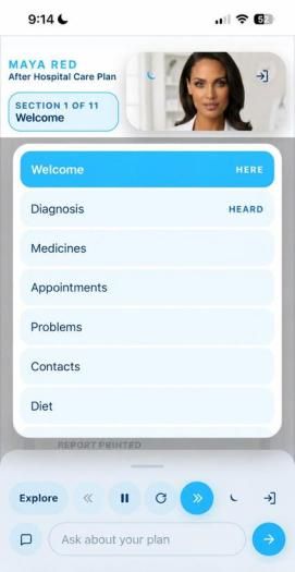 Maya app care plan sections