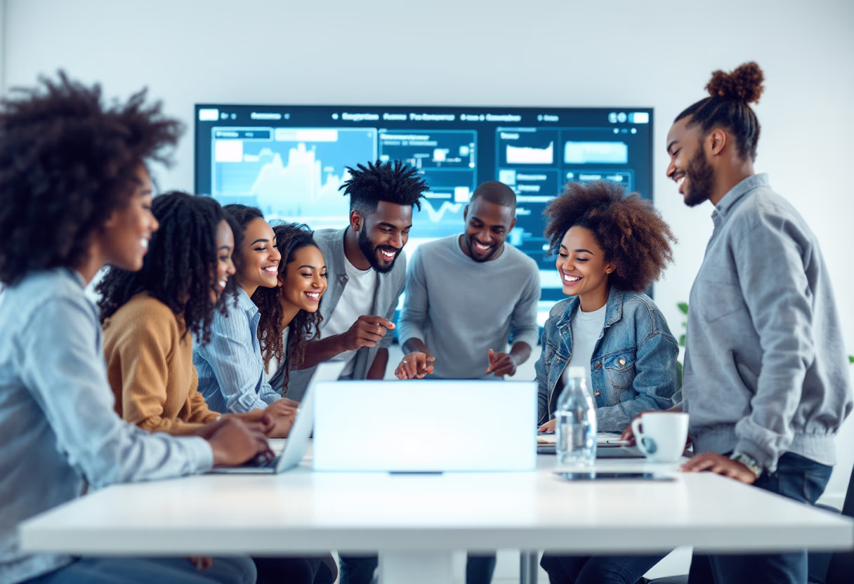 image of students collaborating on a digital project in a technology lab