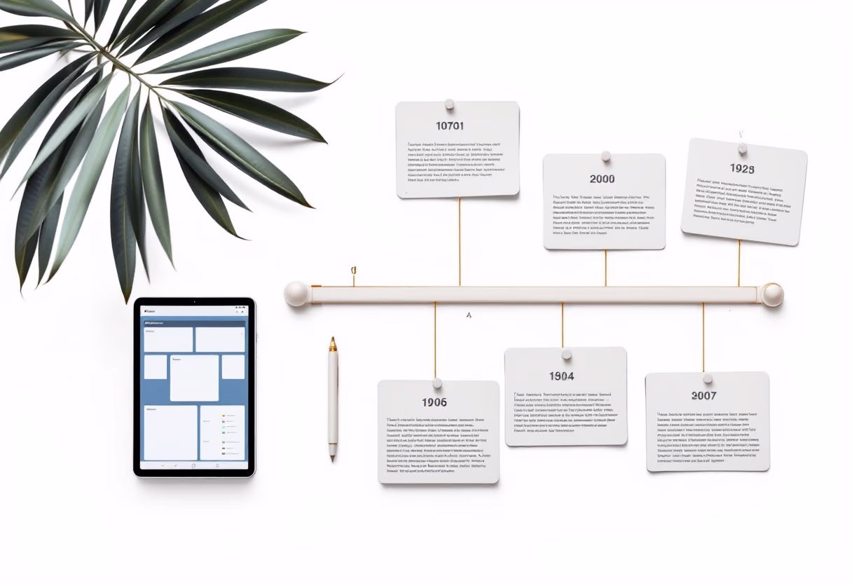 image of company milestones in a timeline format (for a edtech)