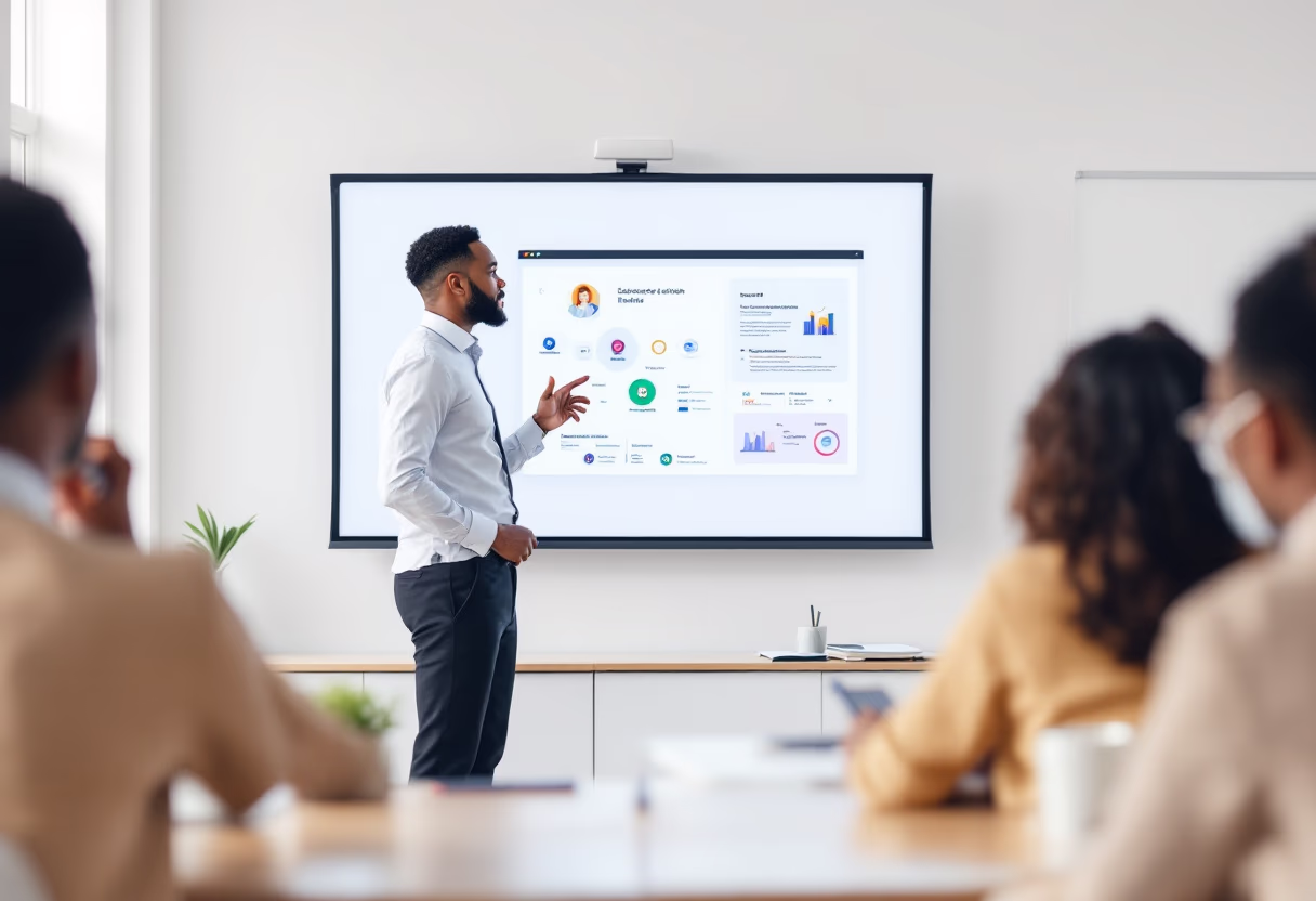 image of teacher using a smartboard (for a edtech)