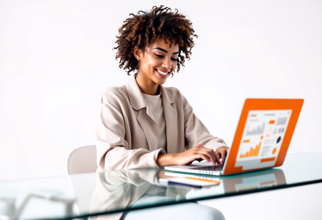 image of a user interacting with the software on a laptop