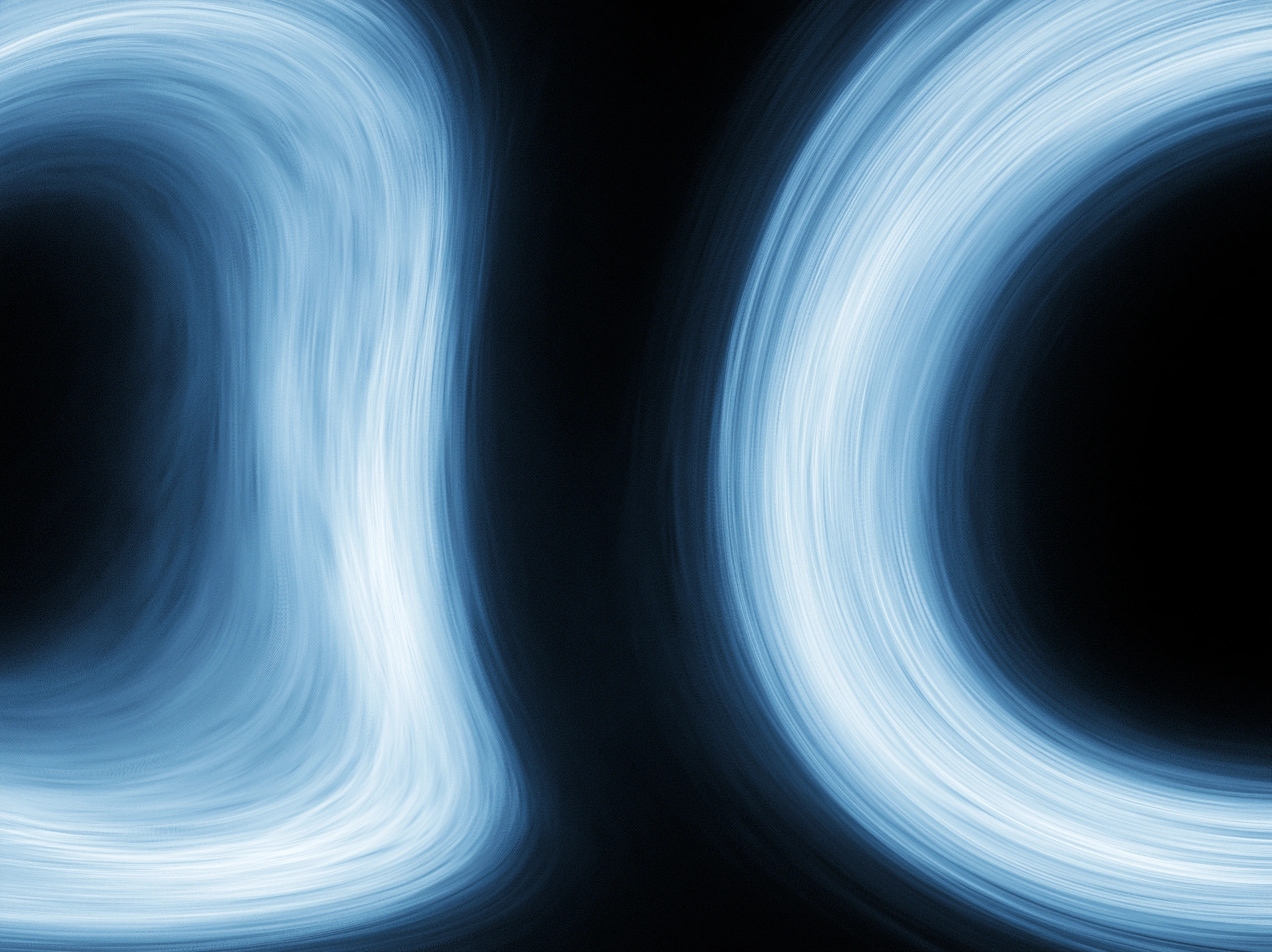 Abstrakte blaue Lichtwirbel auf schwarzem Hintergrund, die Bewegung und Energie darstellen.