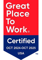 Great Place To Work Certified badge for USA valid from October 2024 to October 2025.