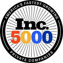 Seal of Inc. 5000 with text America’s fastest-growing private companies and number 5000 in red, yellow, and blue.