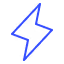 Blauer Blitzsymbol-Icon mit einer dünnen Linie auf weißem Hintergrund.