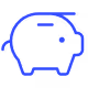 Blauer Sparschwein-Icon auf weißem Hintergrund.