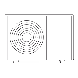 Strichzeichnung einer Wärmepumpe mit Lüfter auf der linken Seite.