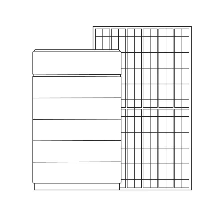 Strichzeichnung von einer Batterie und einem Solarpanel nebeneinander.