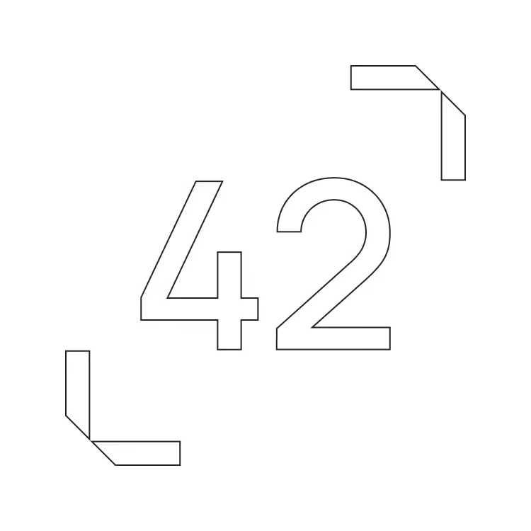 Zahl 42 umgeben von zwei eckigen Klammern in den Ecken.