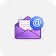 Purple open envelope with a letter inside and a blue email symbol above it.