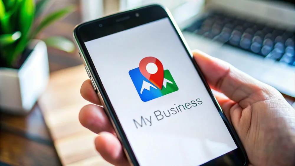 Vollständig ausgefülltes Google Business Profil auf Smartphone mit Bewertungen und Einstellungen