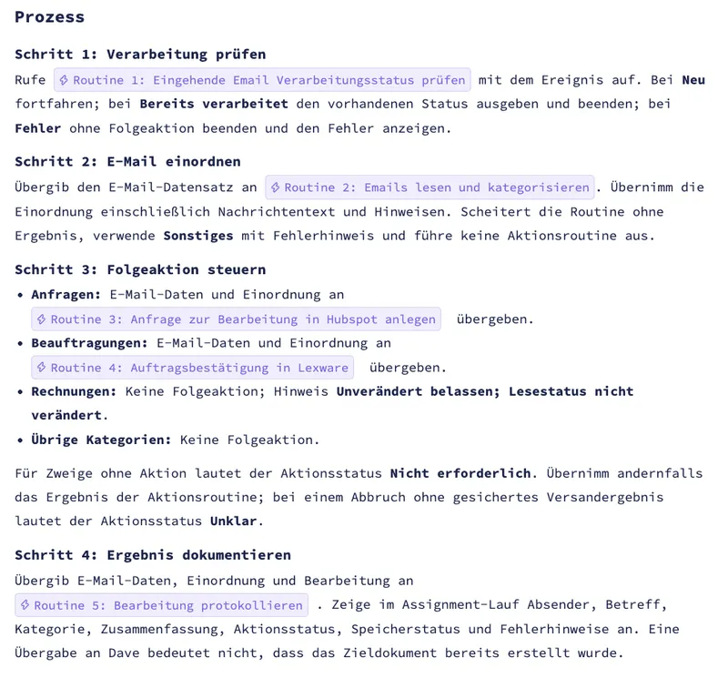Vorgang in vier Schritten, der weitere Routinen aufruft