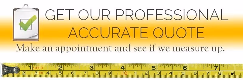 Yellow tape measure below text offering a professional accurate quote and appointment invitation.