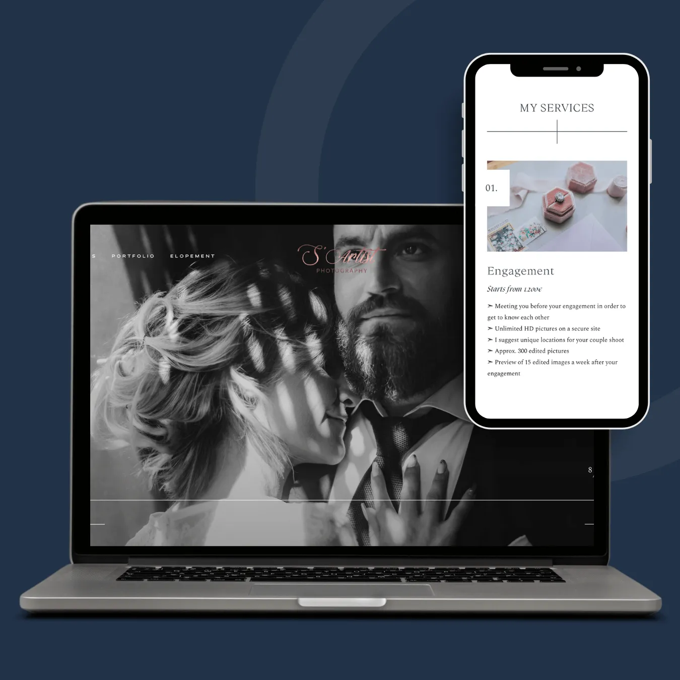 Mockup du site web Sartist Photography réalisé par Pushweb