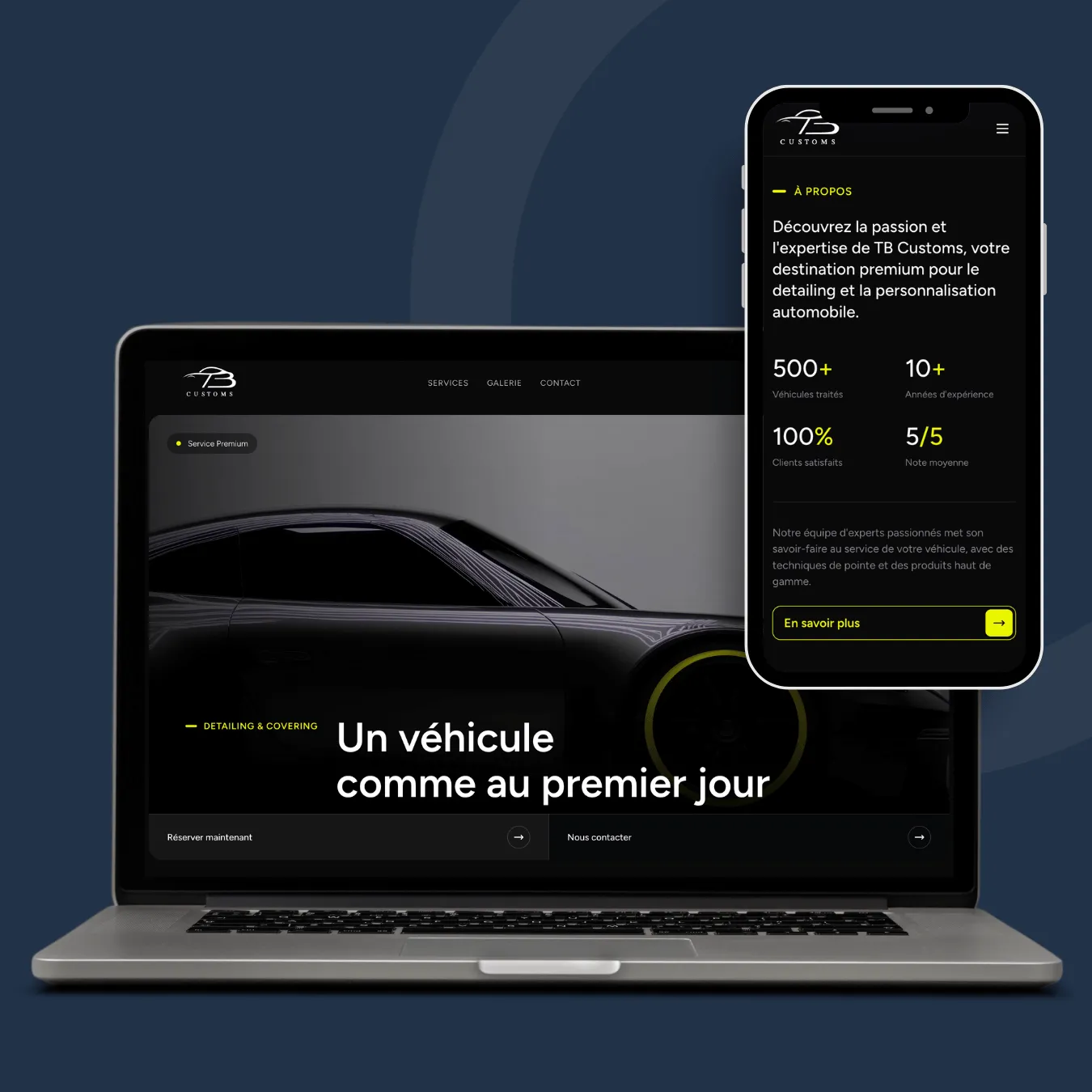 Mockup du site web TB Customs réalisé par Pushweb