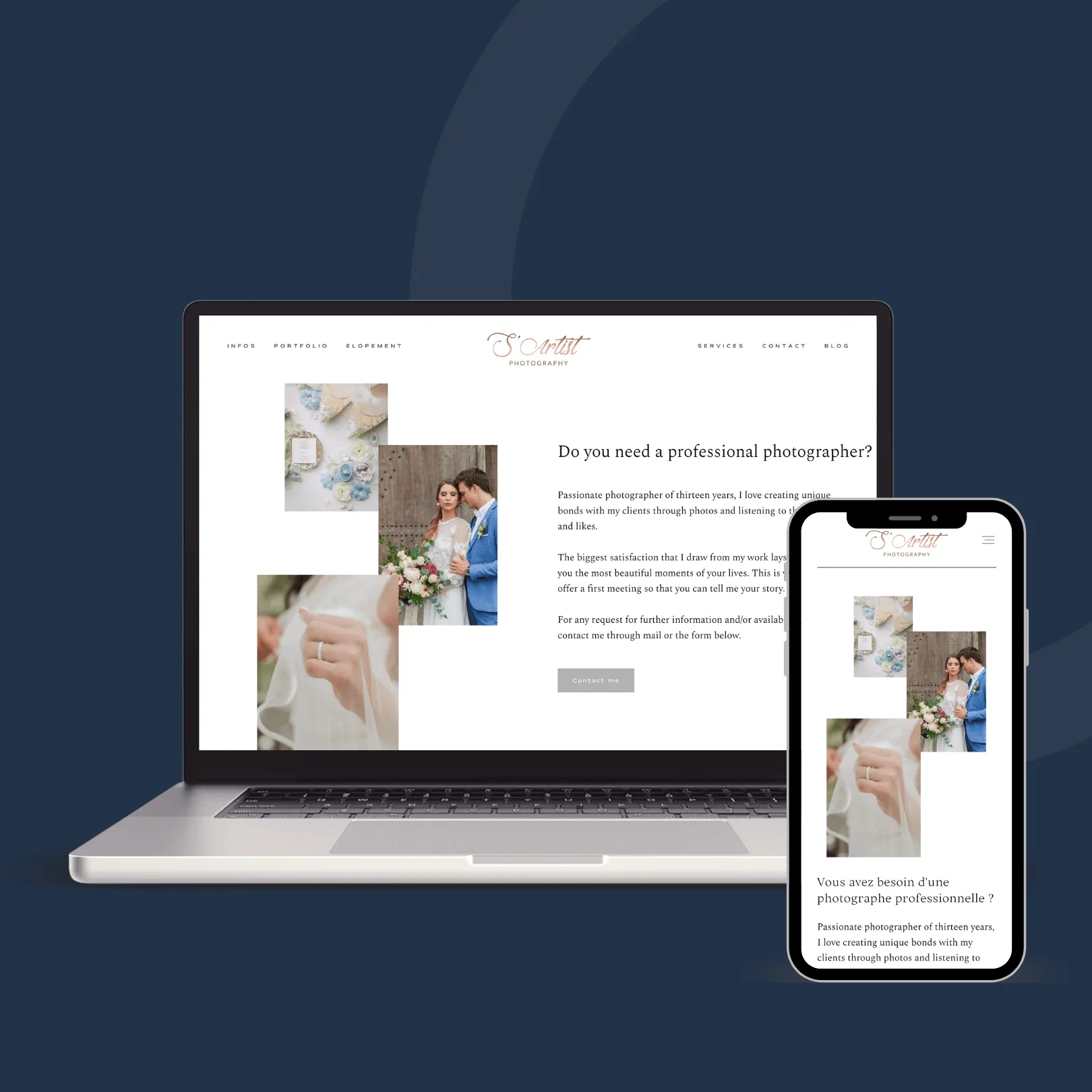 Mockup du site web Sartist Photography réalisé par Pushweb