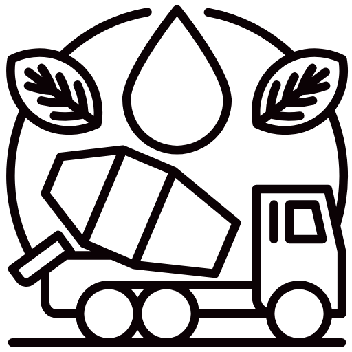 Icon eines Lastwagens mit Wassertropfen und Blättern symbolisiert nachhaltige Logistik