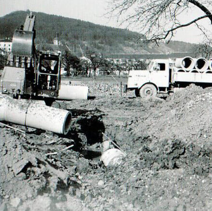 Aufnahme einer Baustelle der Klefenz GmbH im Jahr 1961.