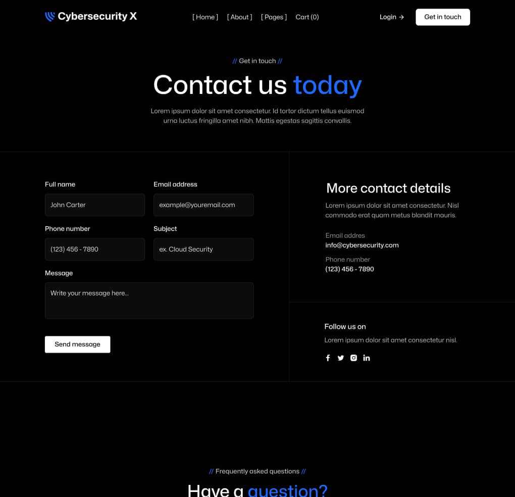 Cybersecurity X - Contact V1 Page - Cyber Security Webflow Template
