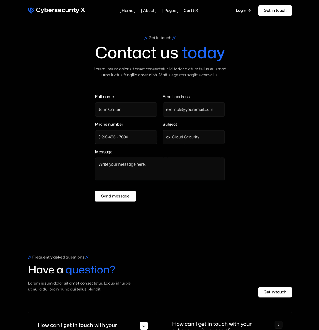 Cybersecurity X - Contact V3 Page - Cyber Security Webflow Template
