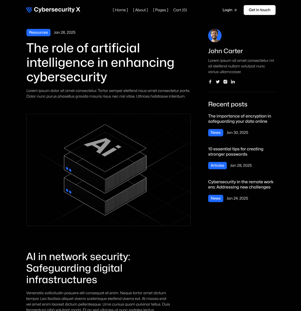 Cybersecurity X - Blog Post Page - Cyber Security Webflow Template