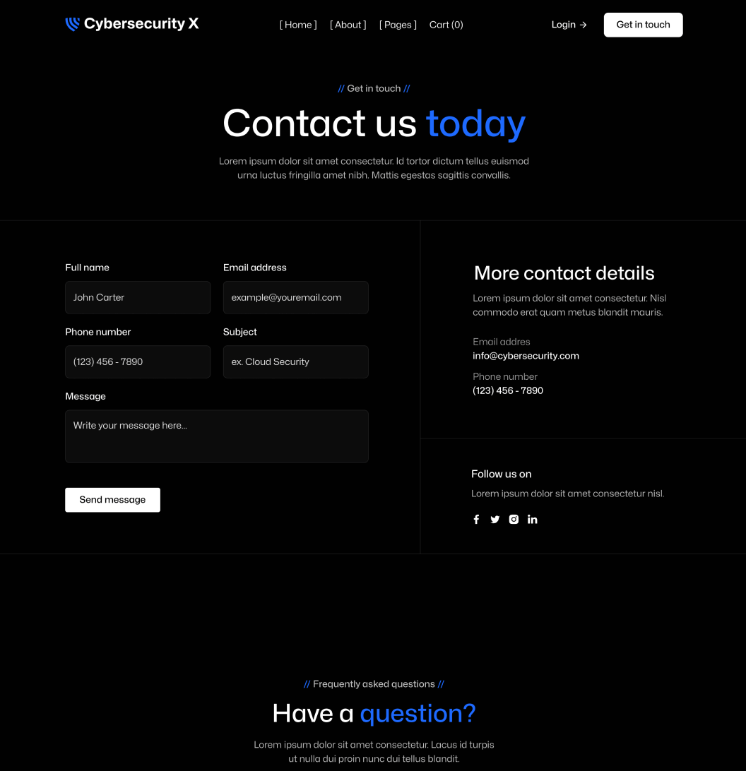 Cybersecurity X - Contact V1 Page - Cyber Security Webflow Template
