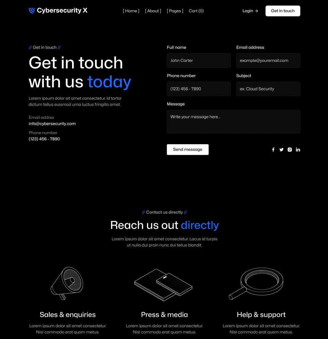 Cybersecurity X - Contact V2 Page - Cyber Security Webflow Template