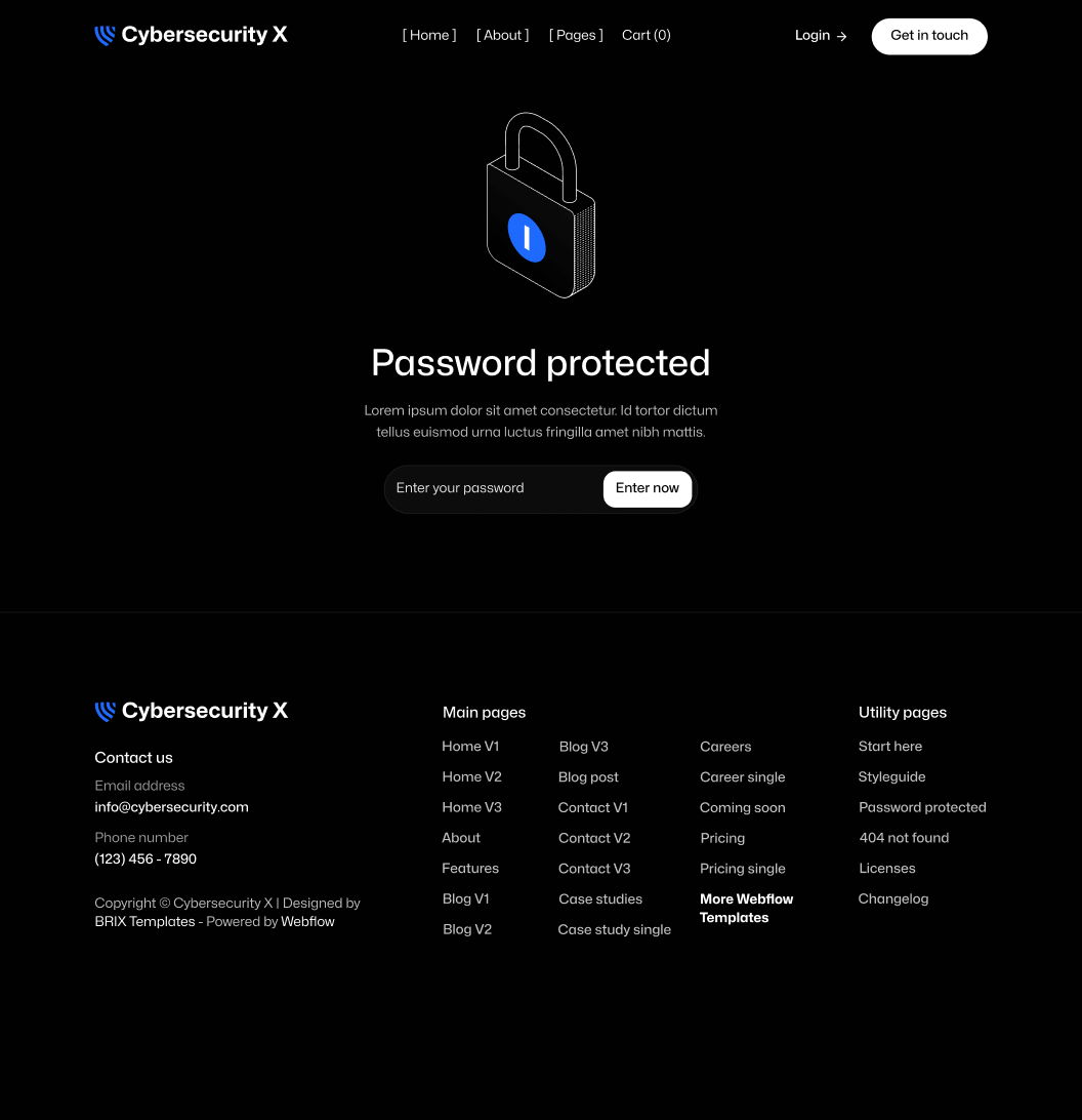 Cybersecurity X - Password Protected Page - Cyber Security Webflow Template