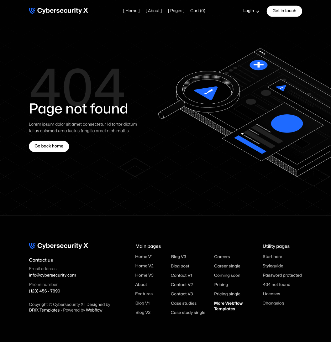 Cybersecurity X - 404 Not Found Page - Cyber Security Webflow Template