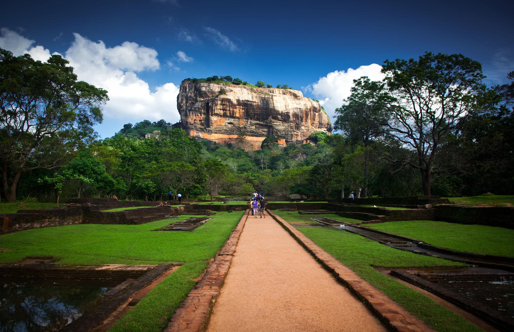 A distant view of the Sigiriya Lion Rock in Dambulla
