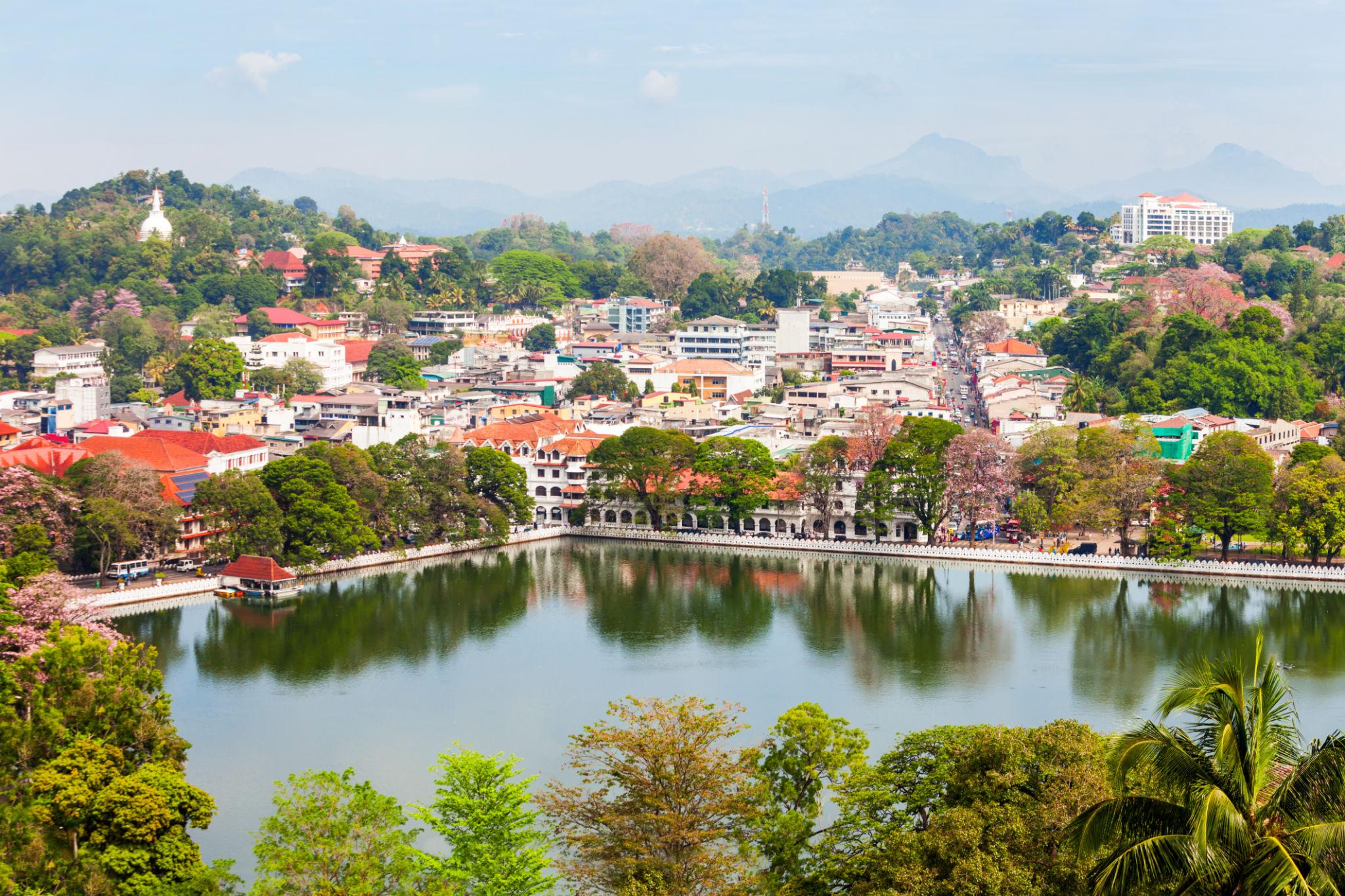 A panoramic view of the Kandy Lake the Kandy city