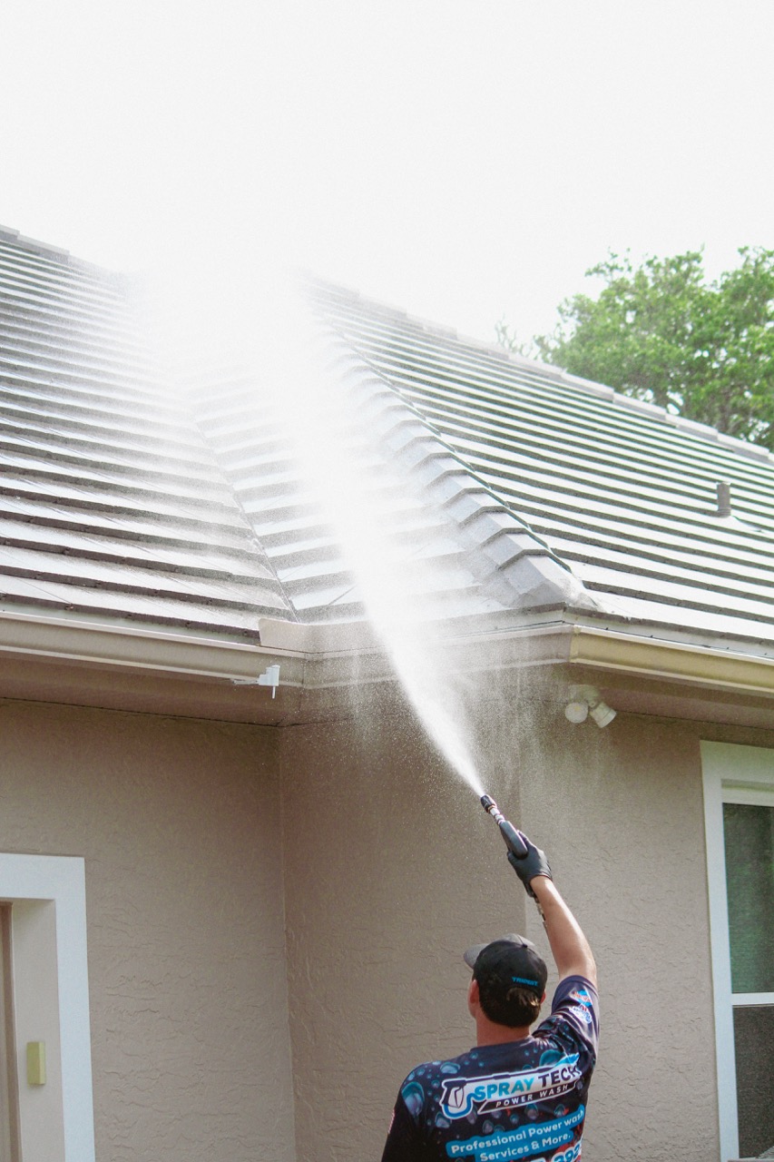 Black streaks from algae on a Florida roof