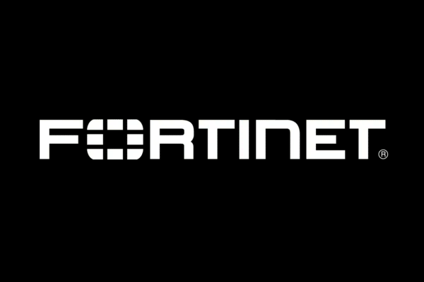 Fortinet company logo in white on a black background.