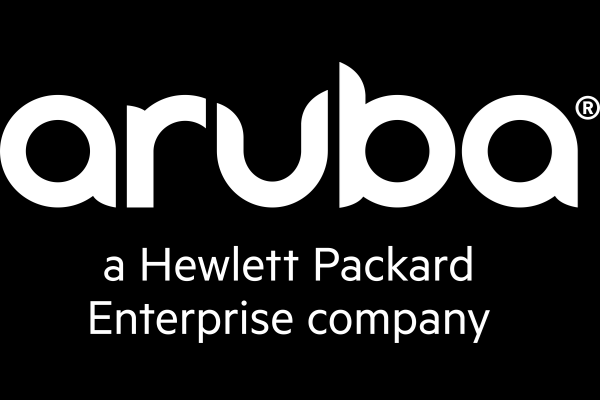 Aruba logo with text 'a Hewlett Packard Enterprise company' on black background.