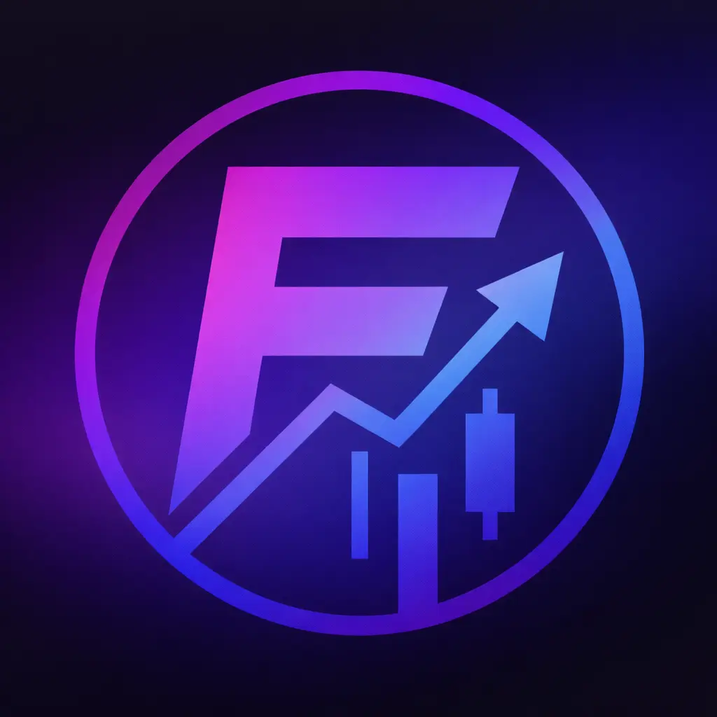 Gradient purple and blue circular logo with a stylized letter F and an upward trending arrow over bar chart elements.