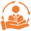 Orange icon of a person mentoring two smaller figures connected by arrows, with the word Mentorship below.