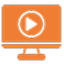 Orange computer monitor displaying a play button icon on the screen.
