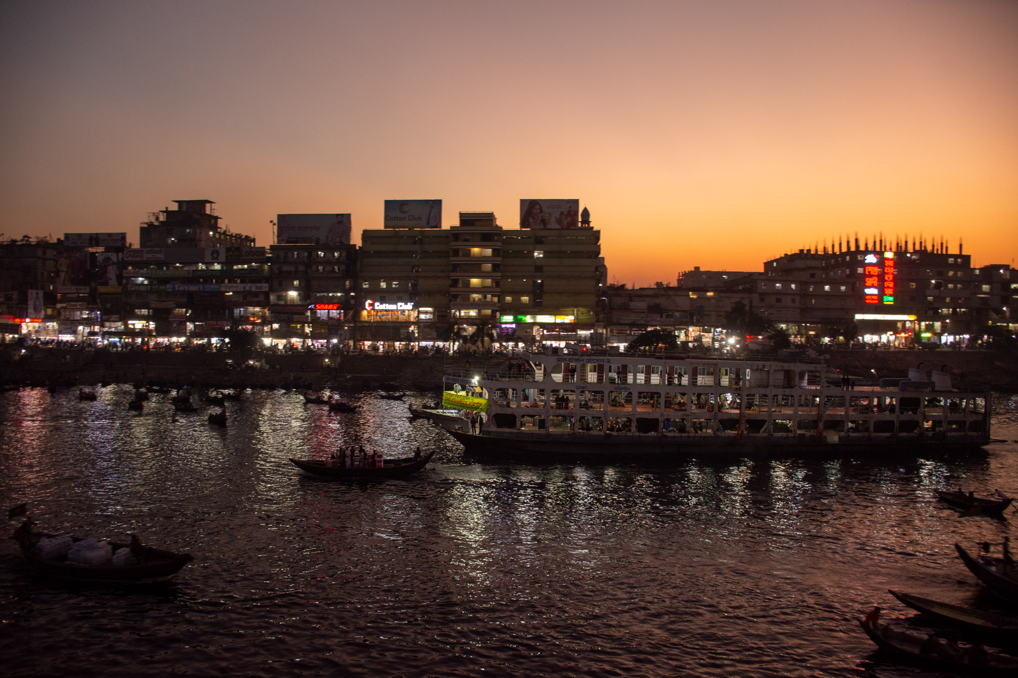 Ships in saderghat port in Dhaka, Bangladesh.