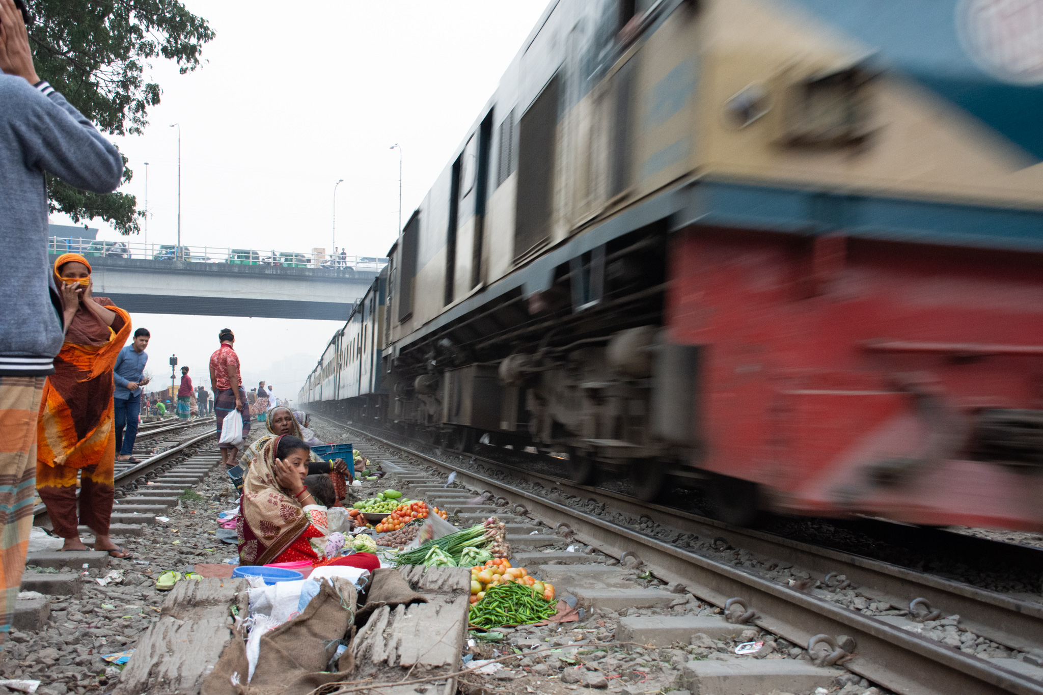 Railway market in Dhaka, Bangladesh.