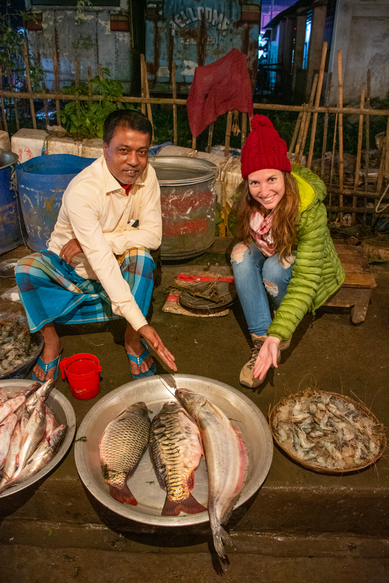 Selling fish at a local market.