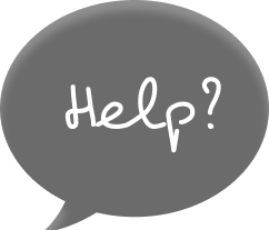 Gray speech bubble with the word 'Help?' written in white handwriting.