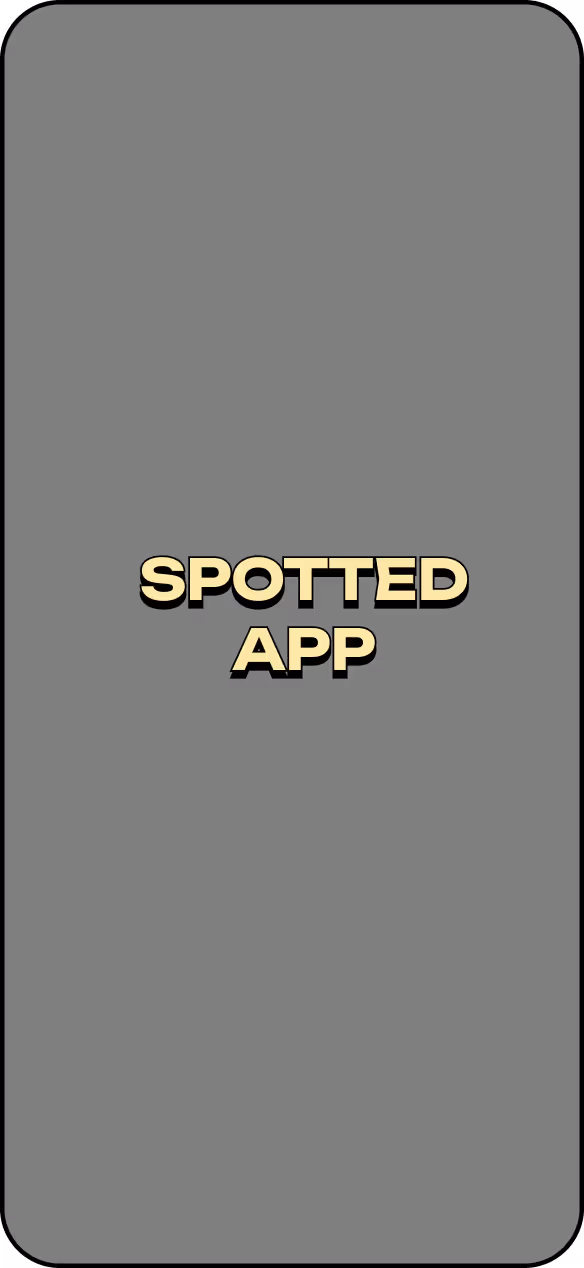 Text displaying 'SPOTTED APP' in bold pale yellow letters on a black background.