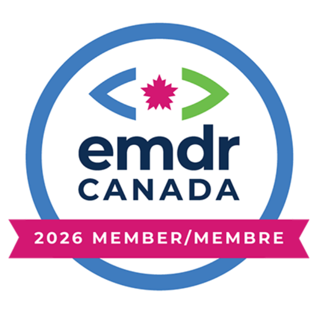 EMDR Canada 2026 Member badge with blue circular border and pink banner.